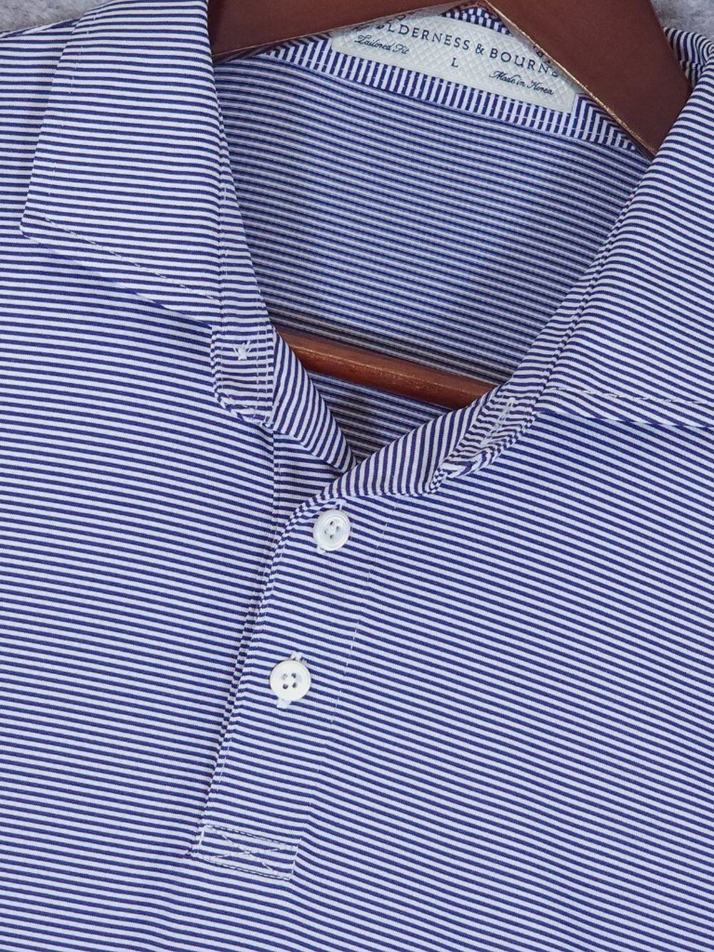 Holderness & Bourne Perkins Large Navy White Stripe Tailored Golf Polo Dodgers - Picture 4 of 11